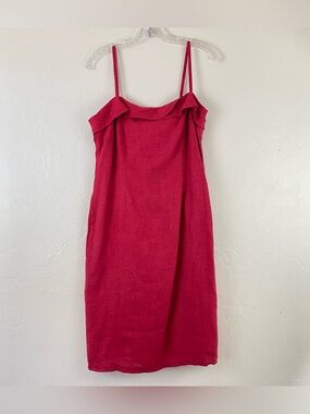 Mark’s Size 48 Red Linen Spaghetti Strap Square Neck Formfitting Midi Dress
